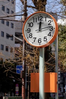 Urban design, close-up, orange Seiko clock, Ikebukuro Living Loop, Public Furniture,