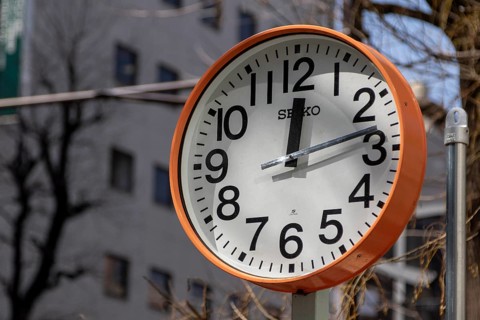 Urban design, close-up, orange Seiko clock, Ikebukuro Living Loop, Public Furniture,