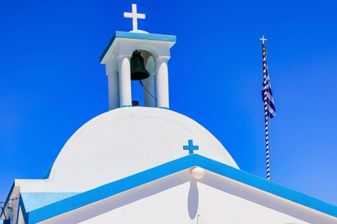 The bell tower of Agios Eleftherios near Komia, Milos, Cyclades Islands, Greece
