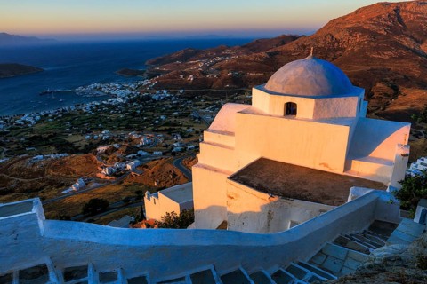 The church Agios Ioannis Theologos at sunrise, Serifos, Cyclades Islands, Greece