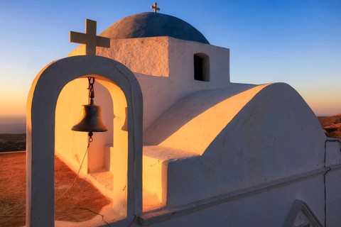The cupola of the church Agios Ioannis Theologos at sunrise, Serifos, Cyclades Islands, Greece