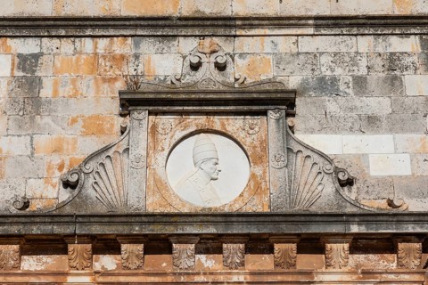 Church faÃ§ade, detail, Church of St Stephen, Starigrad, island of Hvar, Dalmatia, Croatia