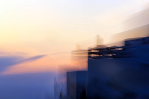 Holiday homes, evening sky, wipe effect, abstract, Oia, Thira, Santorini, Cyclades, Greece