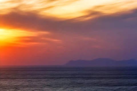 Sunset at the sea, wipe effect, full-frame, Oia, Thira, Santorini, Cyclades, Greece