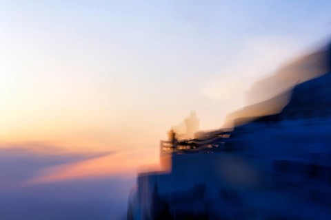 Holiday homes, evening sky, wipe effect, abstract, Oia, Thira, Santorini, Cyclades, Greece