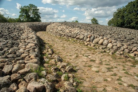 Entrance to King's grave, a 75-meter-diameter Bronze Age cairn containing a coffin with ten stone