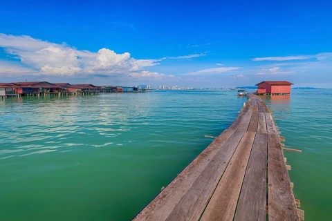 Boardwalk leading to a wooden house, Tan Jetty, George Town, Penang, Malaysia