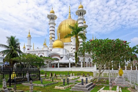 Ubudiah Mosque with golden dome in Moorish style, Kuala Kangsar, Perak state, Malaysia