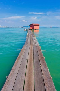 Boardwalk leading to a wooden house, Tan Jetty, George Town, Penang, Malaysia