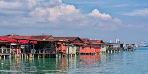 Stilts houses in front of Tan jetty, George Town, Penang, Malaysia