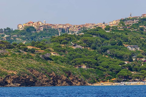 The village of Capoliveri on a mountain ridge, Elba Island, Tuscan Archipelago National Park,