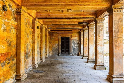 Arcades below the Demidoff Gallery, San Martino, Elba Island, Tuscan Archipelago National Park,