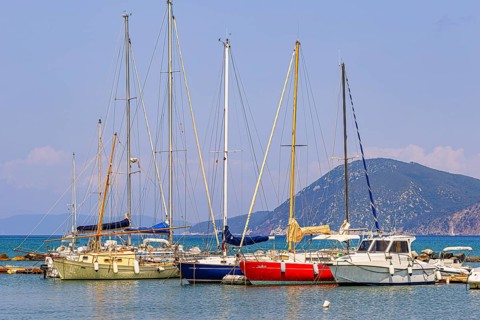 Sailing yachts anchored in the harbour of San Giovanni, Elba Island, Tuscan Archipelago National