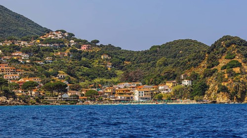 The village of Sant' Andrea with beach, Elba Island, Tuscan Archipelago National Park, Tuscany,