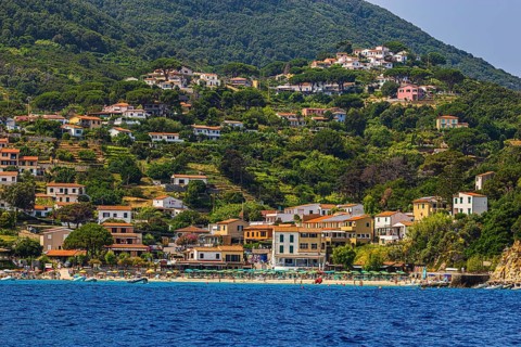 The village of Sant' Andrea with beach, Elba Island, Tuscan Archipelago National Park, Tuscany,