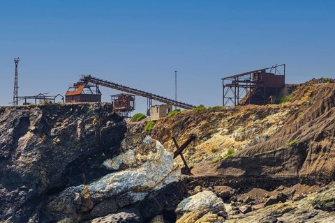 Ruins of a former iron ore mine at Punta Calamita, Elba Island, Tuscan Archipelago National Park,
