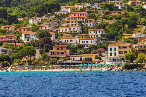 The village of Sant' Andrea with beach, Elba Island, Tuscan Archipelago National Park, Tuscany,