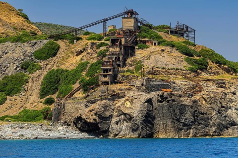 Ruins of a former iron ore mine at Punta Calamita, Elba Island, Tuscan Archipelago National Park,