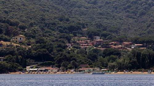 Straccoligno beach, above holiday homes, near Capoliveri, Elba Island, Tuscan Archipelago National
