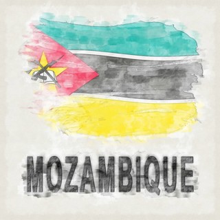 Mozambique National Colors with Country Name Background
