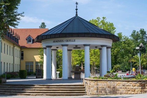 Fountain temple of the Arminius spring, drinking hall, Bad Lippspringe, climatic health resort,