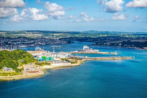 Port Pendennis from drone, Pendennis, Falmouth, Cornwall, UK