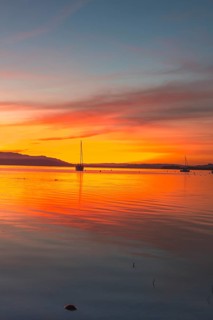 An atmospheric sunset over Lake Constance, Allensbach, Baden-Württemberg, Germany