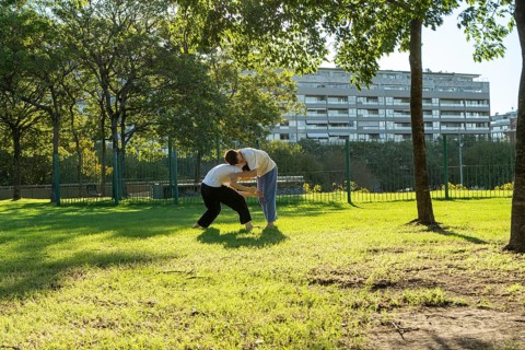 Dedicated Jiu Jitsu training in a tranquil park