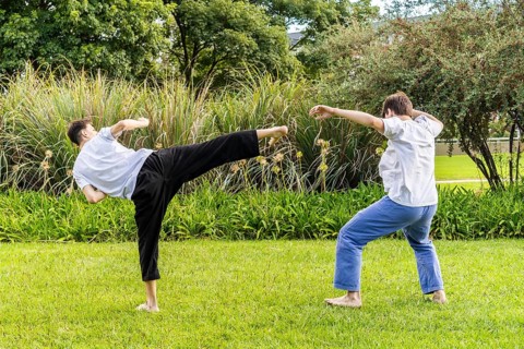 Synergy in motion during outdoor Taekwondo training