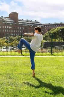 Concentrated Taekwondo training on a sunny day