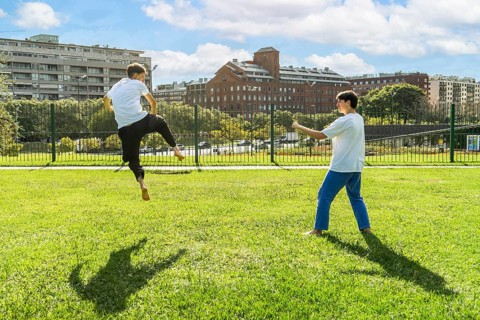 Outdoor Taekwondo session building strength and skill