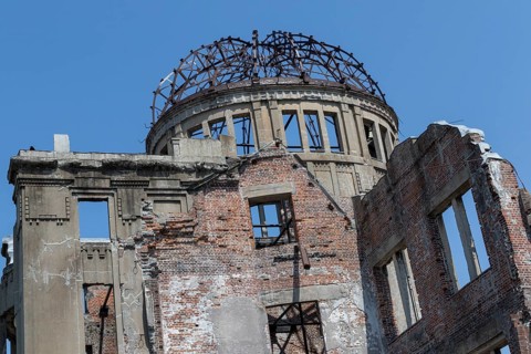 Atomic Bomb Dome, ruins of the former Chamber of Commerce and Industry building, detailed view,