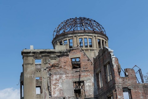 Atomic Bomb Dome, ruins of the former Chamber of Commerce and Industry building, detailed view,