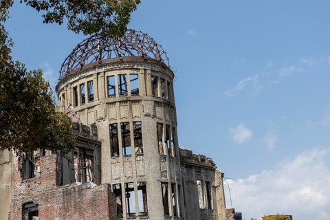 Atomic Bomb Dome, ruins of the former Chamber of Commerce and Industry building, detailed view,