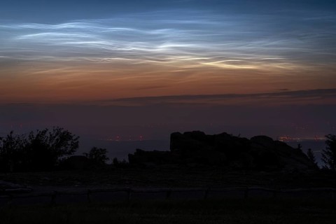 Noctilucent clouds in the sunset of the Taunus. Großer Feldberg in the Taunus, Hesse, Germany