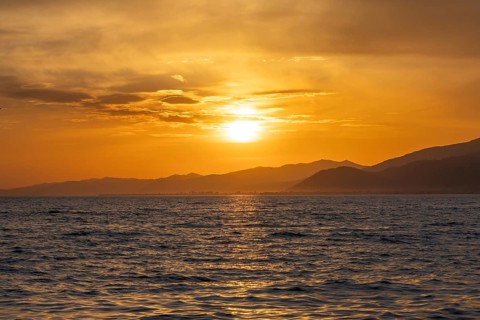 Sunset on the Aegean coast. Ören, Balikesir, Turkey
