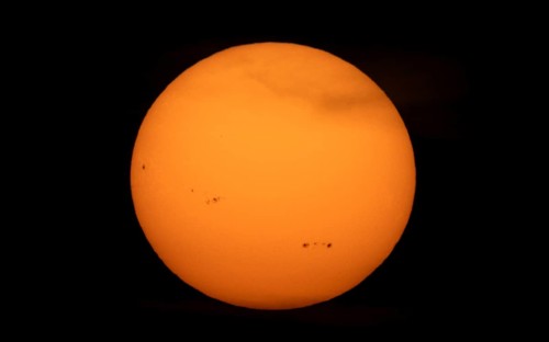 Sun with visible sunspots. Frankfurt am Main, Hesse, Germany