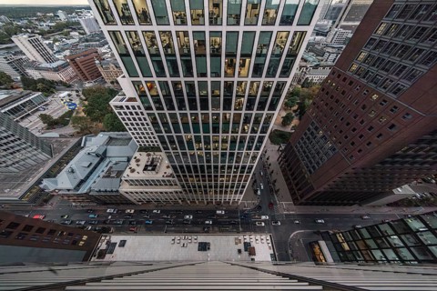 High-rise canyons in the banking district. Frankfurt am Main, Hesse, Germany