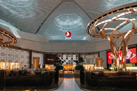 Luxurious boutiques in the modern airport terminal. Istanbul Airport, Arnavutköy, Istanbul, Turkey