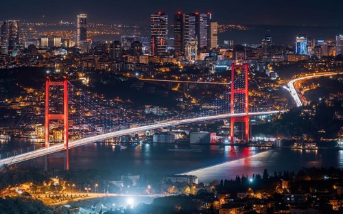 The bridge connecting Asia and Europe, Bridge of the Martyrs of 15 July, Istanbul, Turkey