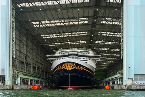 Disney Adventure cruise ship, shipyard hall, Wismar