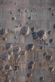 Bullet holes from the Second World War on an air raid shelter, Bremen, Germany