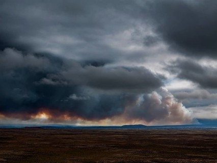 DefaultVolcano, volcanic eruption, ash cloud, aerial view, Sundhnúkur crater chain, July 2025,