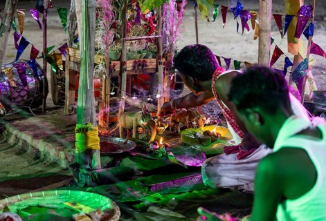 Members of the tea tribe community celebrate the vibrant Karam Festival with traditional rituals at