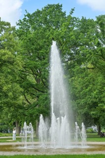 Water fountain in the rose garden, Treptower Park, Treptow, Berlin, Germany