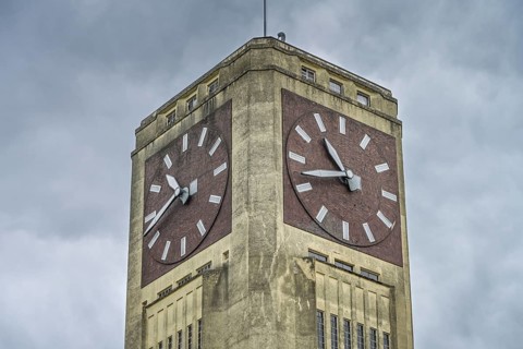 Clock tower of the old sewing machine factory, Bad Wilsnacker Straße, Wittenberge, district of