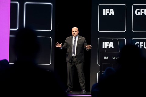 Leif-Erik Lindner (Managing Director of IFA Management GmbH) speaks at the opening gala of the IFA