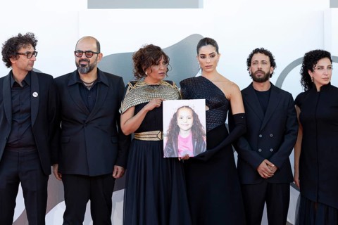 Venice, Italy - 3 September 2025: Nadim Cheikhrouha, Amer Hlehel, Kaouther Ben Hania, Saja Kilani,