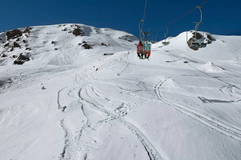 Chairlift, Alpe Tognola ski area, San Martino di Castrozza, Trentino, South Tyrol, Italy