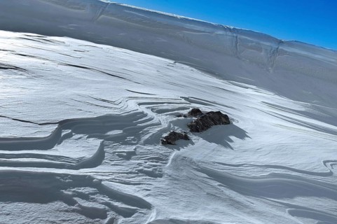 Snow drifts, Alpe Tognola ski area, San Martino di Castrozza, Trentino, South Tyrol, Italy